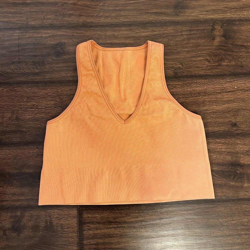Athleta Light Orange Auroa Seamless Cropped Ribbed Tank Top